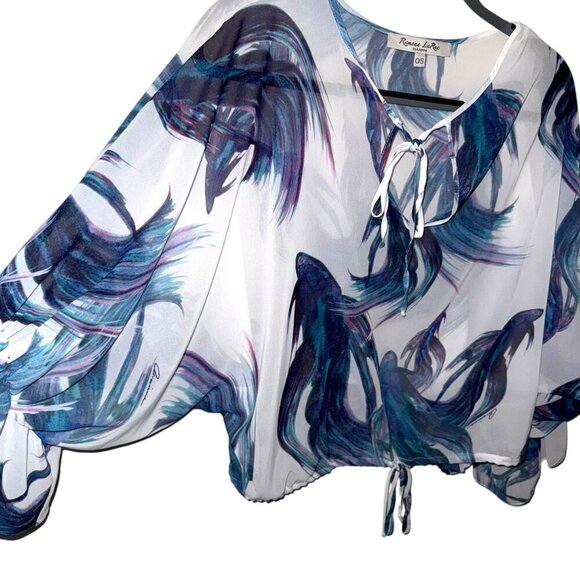 Ramona La Rue Betta Fish Print Crepe de Chine Batwing Blouse - OS - Picture 4 of 11